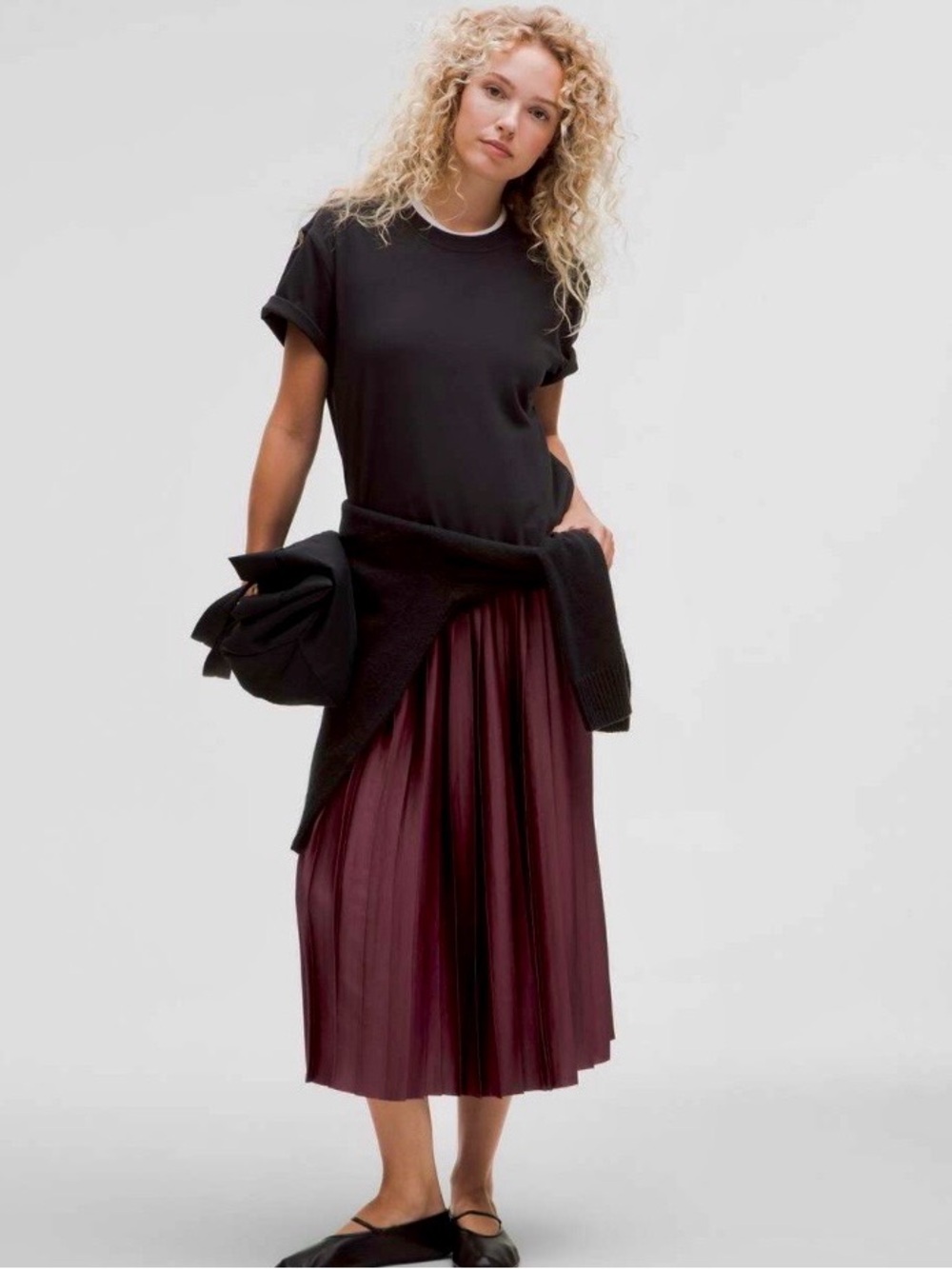 Lululemon Satin Pleated Midi Skirt, garnet, size medium